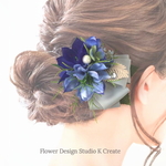 ニゲラとキキョウのブルー系ヘアクリップ　結婚式　ウェディング　お出掛け　発表会　ヘアクリップ　髪飾り