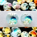 歪みシリーズ紫陽花とパールのピアス／イヤリング