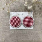 くるみボタン　ギンガムチェック　🔴　イヤリング　ピアス　アクセサリー　パール　レトロ　