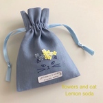 『花と猫』巾着 【Lemon soda】
