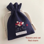 『花と猫』巾着 【Red charm】