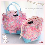♡*お弁当袋&コップ袋【2点セット】lovely♡colorfulリボン〔original持ち手付き〕