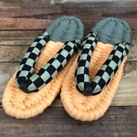 布ぞうり Mサイズ オレンジイエロー×市松模様