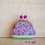 ＜m様ご予約品＞　マーガレットとドットのがまぐちポーチ＜ムラサキ＞