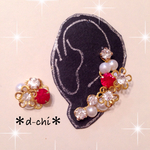 イヤーカフセット レッド×フラワー
