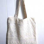 インド綿レースのA4大きめトートバッグ＊軽い＊ポケット付き