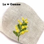 ヨーロピアンリネンの立体マスク❤︎ミモザ刺繍