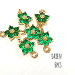 キュービックジルコニア  花びらコネクタ　6個　グリーン