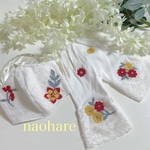 送料無料　夏カラー　レースマスク　レースグローブ　セット　お花刺繍　スワロフスキー　マスク　UV手袋 UVグローブ