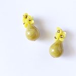 drop flowerイエロー 黄色 マーブル ピアス  イヤリング 金属アレルギー対応