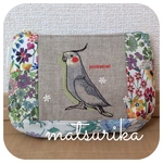 オカメインコの刺繍❌リバティ　ポーチ　