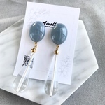 大ぶりピアス カボションピアス ピアス しずくピアス 揺れるピアス アクリルピアス マーブル 夏 イヤリング サージカルステンレス ブルー クリア 透明/マーブルカボション×しずくピアス