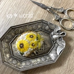 花刺繍　向日葵のポニーフック　クリアビーズ