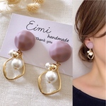 【EIMI】くすみピンク×ゴールドコットンパール＊ ピアス/イヤリング