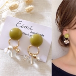 【EIMI】ピスタチオグリーン×クリアゴールドコットンパール2way＊ ピアス/イヤリング