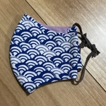 《ヒンヤリ接触冷感 夏用》手ぬぐいマスク (波　内側：薄紫／接触冷感生地) 大きめサイズ 【父の日のプレゼントにも！】　