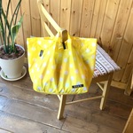 エコバッグ　　イエロードット×格子　タグ