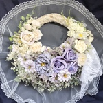 パープルの薔薇のハーフムーン型リース　アーティフィシャルフラワー