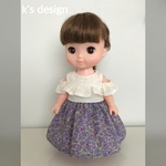 肩開きフリルワンピース（花柄）&シュシュ　セット　メルちゃん　ソランちゃん　服