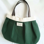 帆布 タックバッグ mini  生成×ダークグリーン 差し色