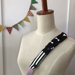 水筒ショルダー肩紐カバー リボンストライプ黒/生成り　再1