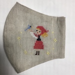 手刺繍インナーマスク  青い鳥を探して インナーポケット付き