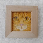 色鉛筆画　「黄色い目（猫）」　（原画・額入り）