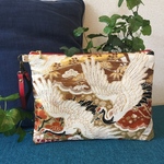 アンティーク帯リメイクバッグ 大きめポーチ Japanese Kimono belt remake bag