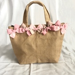 ジュート保冷バッグピンク系リボン付き♡ランチバッグエコバッグお弁当バッグ保冷保温バッグ