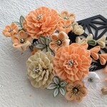≪つまみ細工≫あんず色牡丹の髪飾り 結婚式・成人式