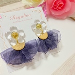 オーガンジーリボンとお花のピアス