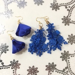 SALE シフォンタッセルとレースのピアス ブルー