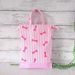  [リボンストライプpink] 上靴入れ　持ち手付き巾着タイプ