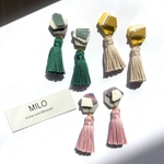 ☆1点もの☆アシンメトリーなカクカクパーツとタッセルのピアス/イヤリング