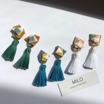 ☆1点もの☆アシンメトリーなカクカクパーツとタッセルのピアス/イヤリング