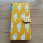 92)【送料込】iPhone6手帳型ケース(オカメインコ・イエローチェック)