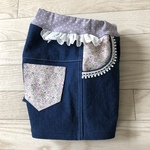 size110cm☆タックショートパンツ（デニム×フラワー）