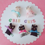 ドット好きさんのための『猫のぐりぐり』ドット柄ドールチャーム　猫チャーム　キーホルダー　バッグチャーム