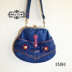 デニムリメイク★がま口ショルダーバッグ★21ｃｍ口金★15J01