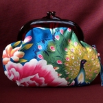 東北大花布　がま口ポーチ peacock blue　00270