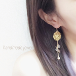 透かしレースモチーフのビーズゆらゆらエスニックピアス/イヤリング