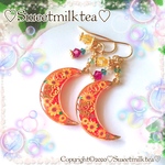 ご縁出品❤️ひまわりお月様ピアス(イヤリング)・Orange🌻