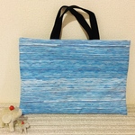 レッスンバッグ 爽やかブルーボーダー  裏やわらかデニムキルト生地