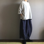 ■コットンリネン■フィッシャーマンスモック■グレー×白ピンストライプ
