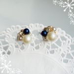 【再販×2】ネイビーのビジューピアス