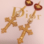 ★RED♡GOLD ハートとクロスのゴールドピアス