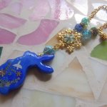 ◇339　冬の星空☆彡青いうさぎと六花のバッグチャーム🐇