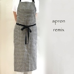 リネンのエプロン   ギンガムチェク　黒紐