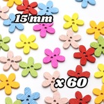 【e210】送料無料 [約50個] カラフル 花型ウッドボタン2穴-B 15mm 
