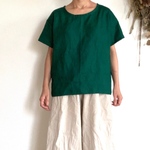 リネン  シンプルTシャツ フォレストグリーン